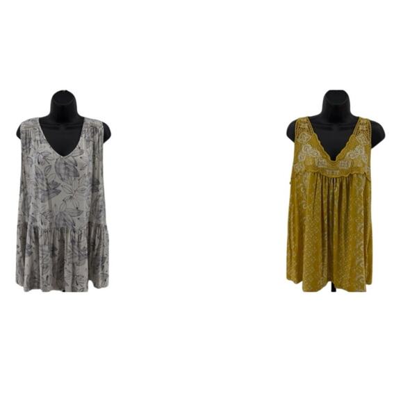 Style & Co & Merona Tank Top Bundle XL Yellow, White/Blue V-Neck Bohemian Summer - Picture 1 of 16